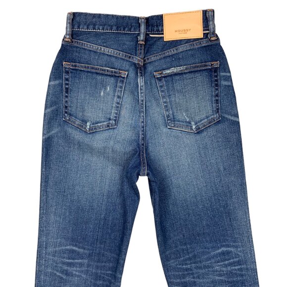 Moussy Vintage MV Rhode Flare Jeans 25 Dark Blue Distressed Cropped High Rise - Picture 9 of 12